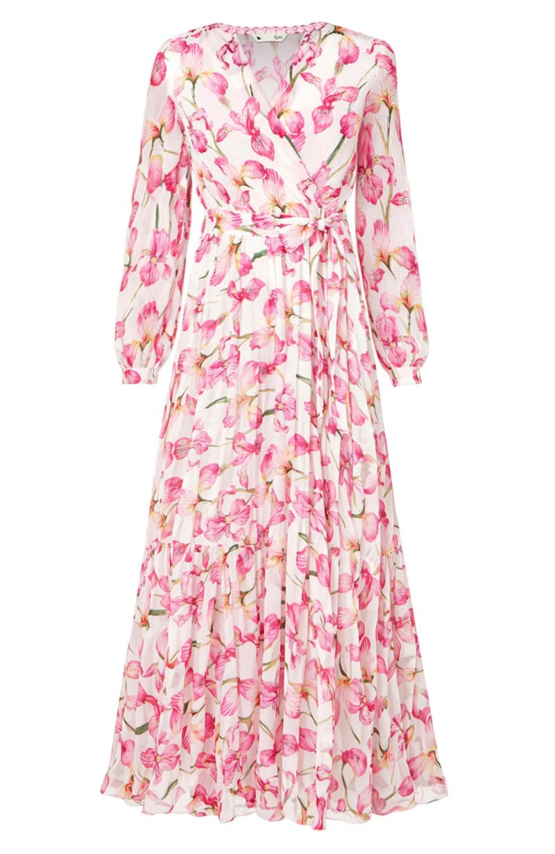 Women's Orchid Floral Pleated Wrap Maxi Dress