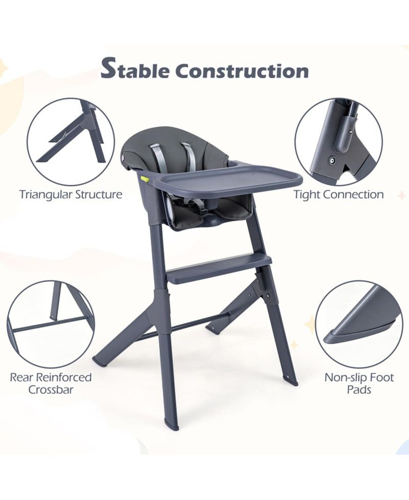 Footrest-Equipped 3-in-1 Washable High Chair for Toddlers