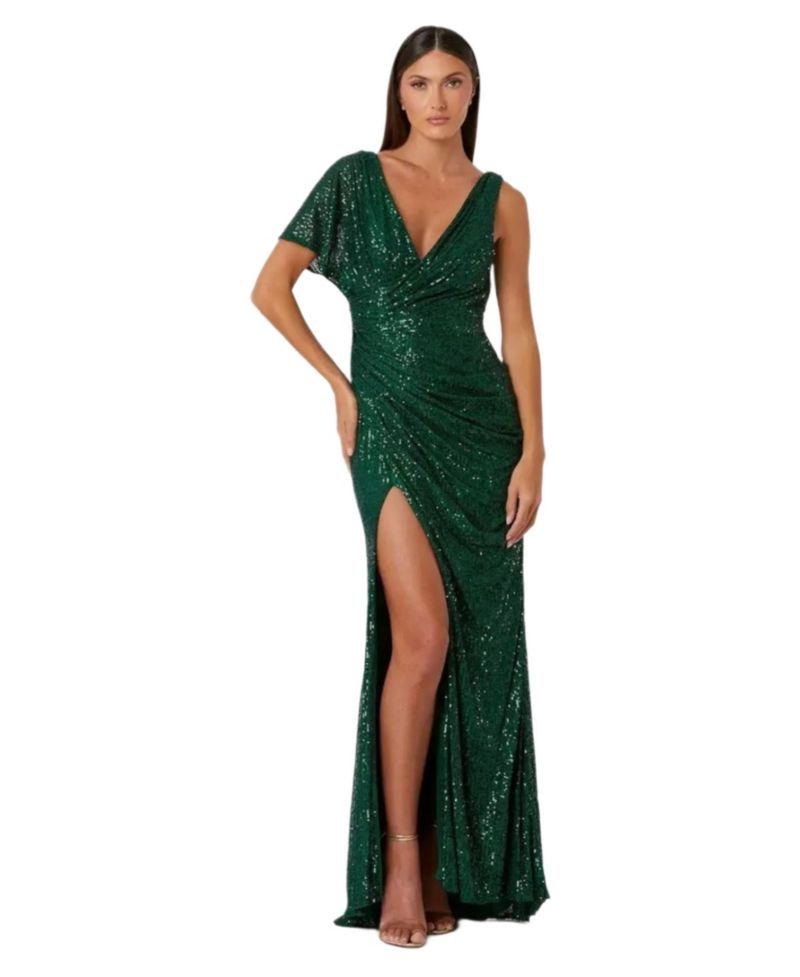 Women's Sequined Asymmetrical Draped Trumpet Gown