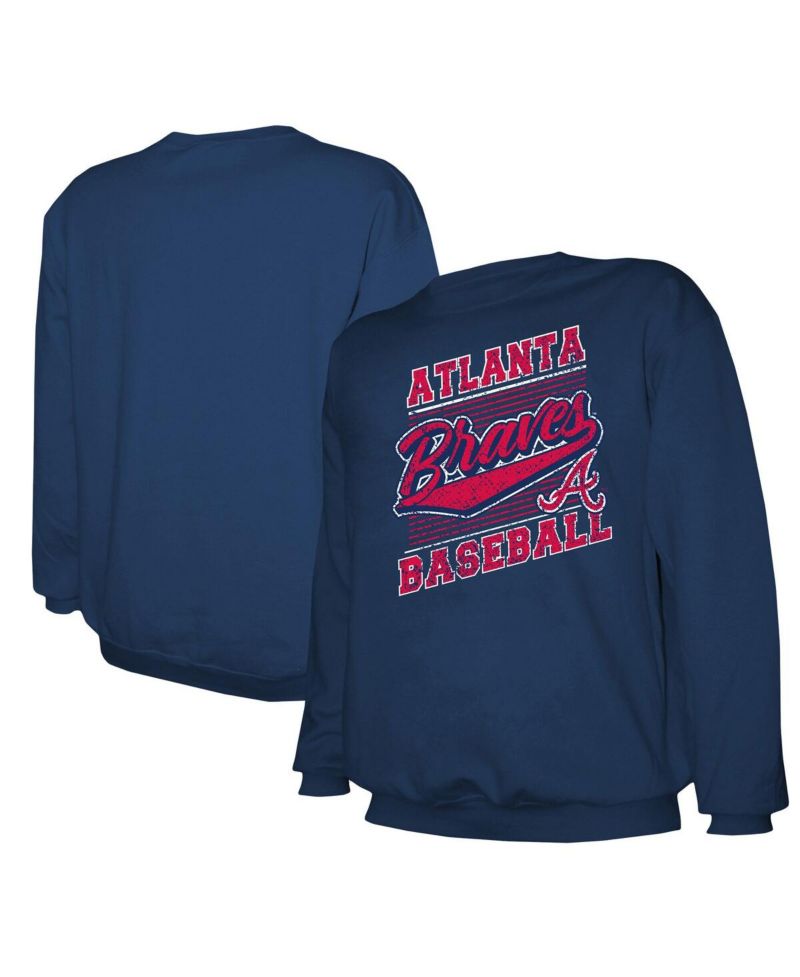 Men's Navy Atlanta Braves Pullover Sweatshirt