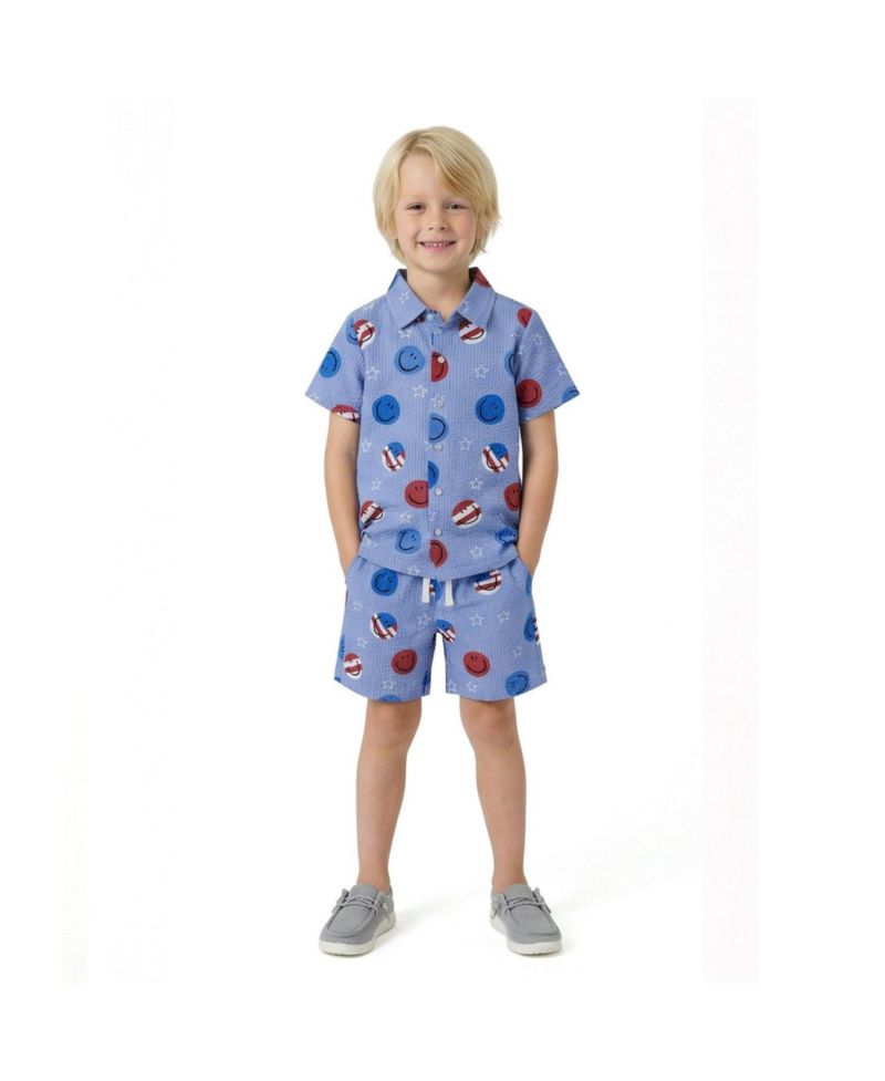 Toddler Boys Short Sleeve Patriotic Smile Seersucker Set
