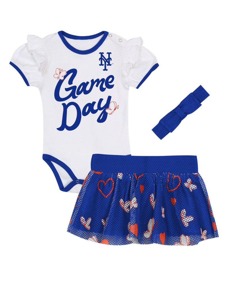 Baby Girls New York Mets Bodysuit, Headband & Skirt Set
