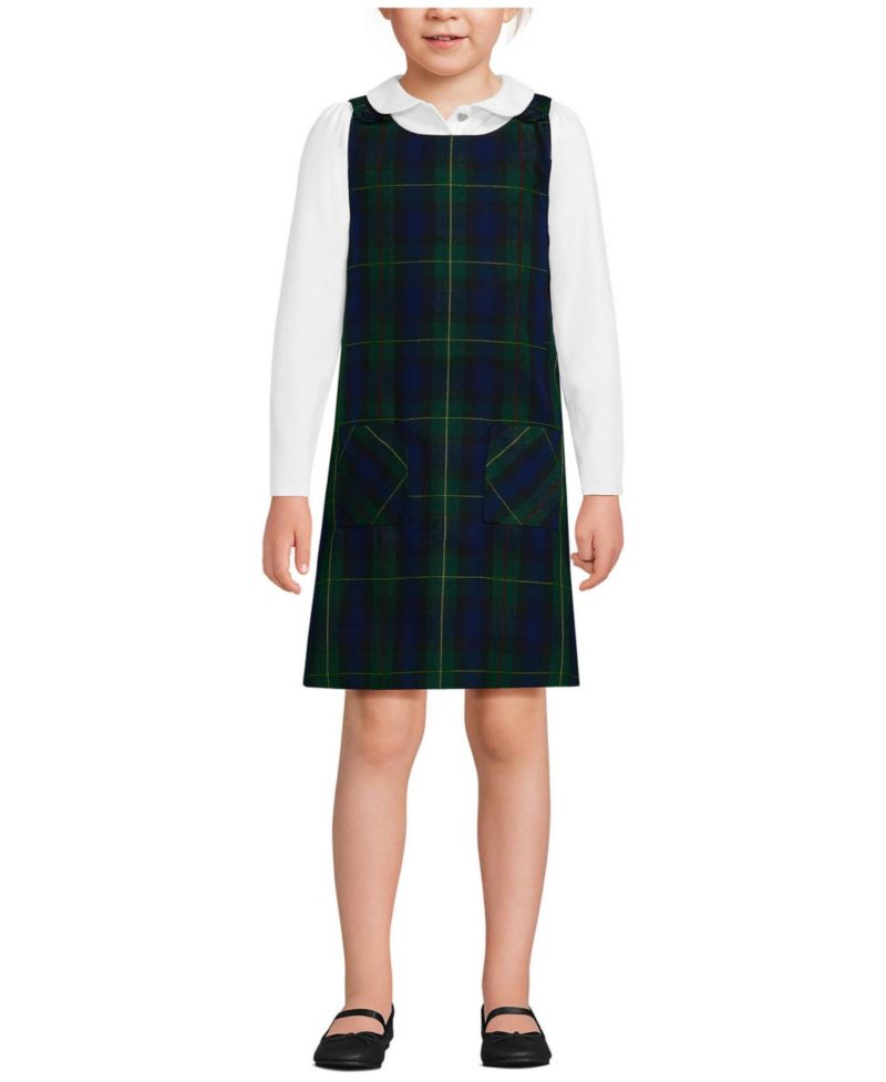Big Girls Plaid Button Shoulder Patch Pocket Jumper