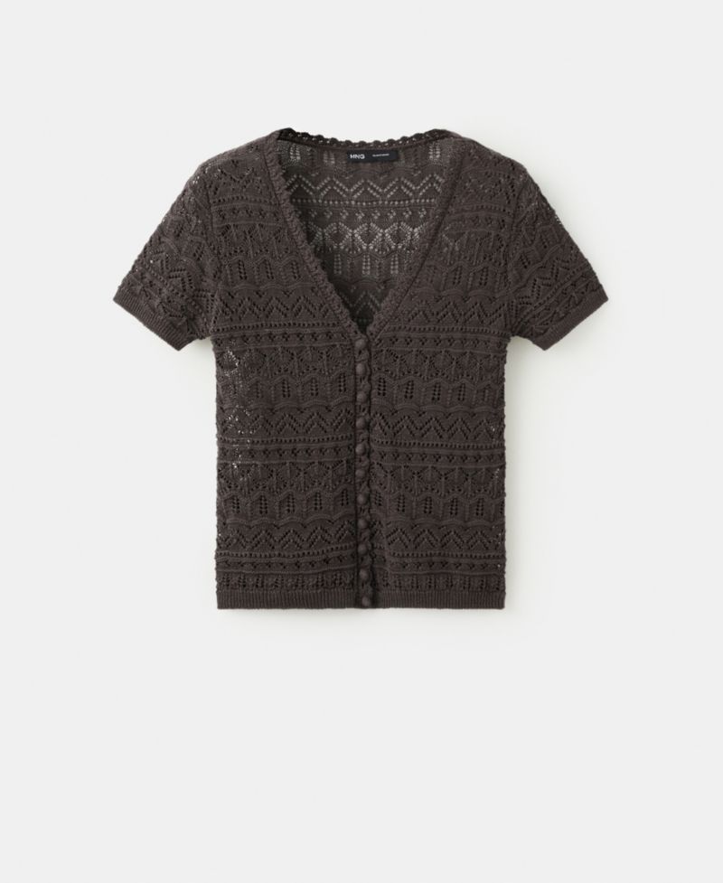 Women's Short-Sleeve Open-Knit Cardigan Sweater