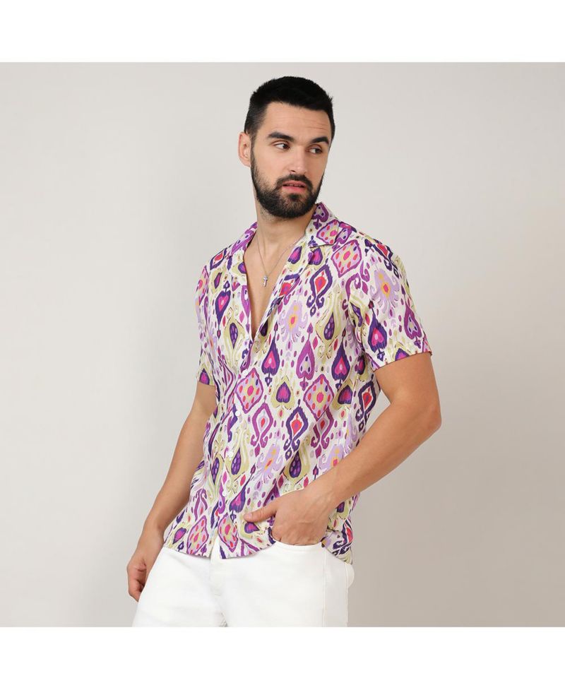 Men's Lavender & Pear Yellow Ethnic Shirt