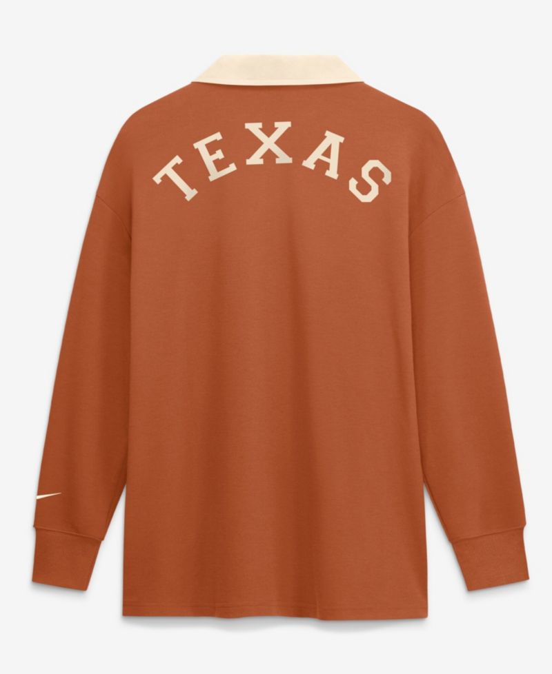 Women's Orange Texas Longhorns Oversized Essential Dri-FIT Long Sleeve V-Neck Polo Shirt