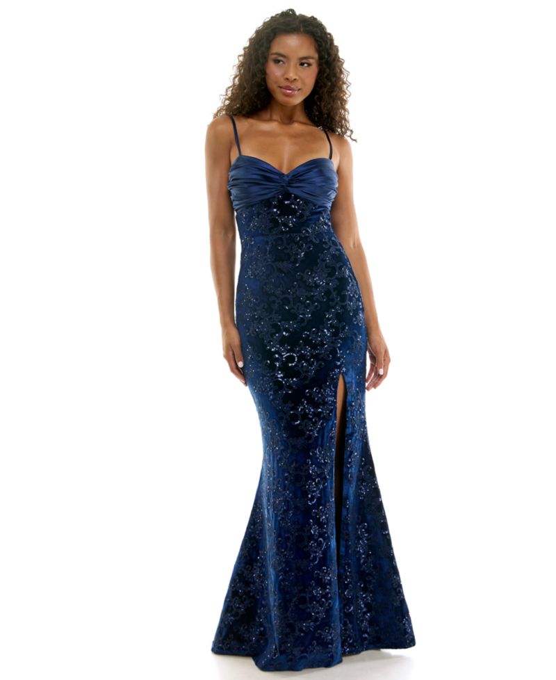 Women's Bow-Back Velvet Sequin-Embellished Gown