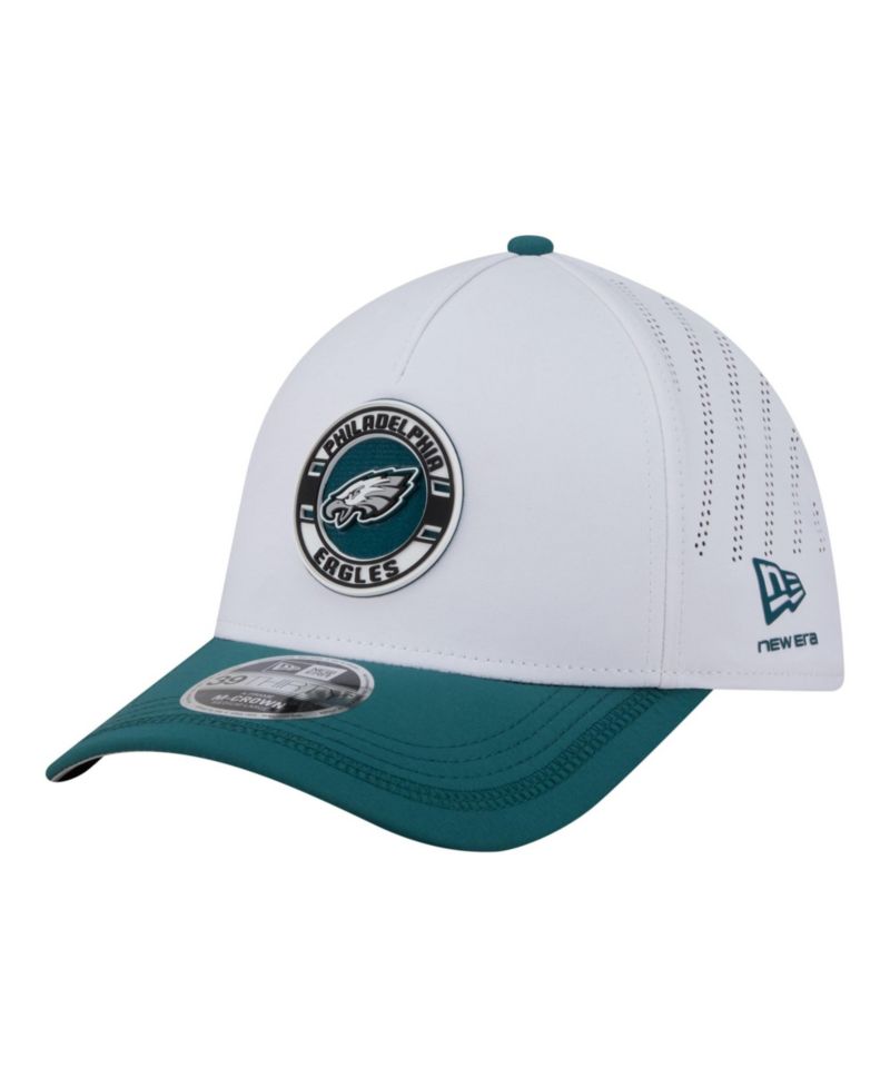 Men's White/Midnight Green Philadelphia Eagles Patch 39THIRTY A-Frame M-Crown Perforated Flex Hat
