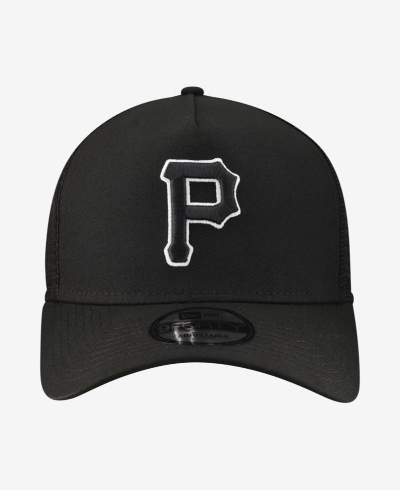 Men's Black Pittsburgh Pirates Side Script 9FORTY A-Frame Trucker Adjustable Hat
