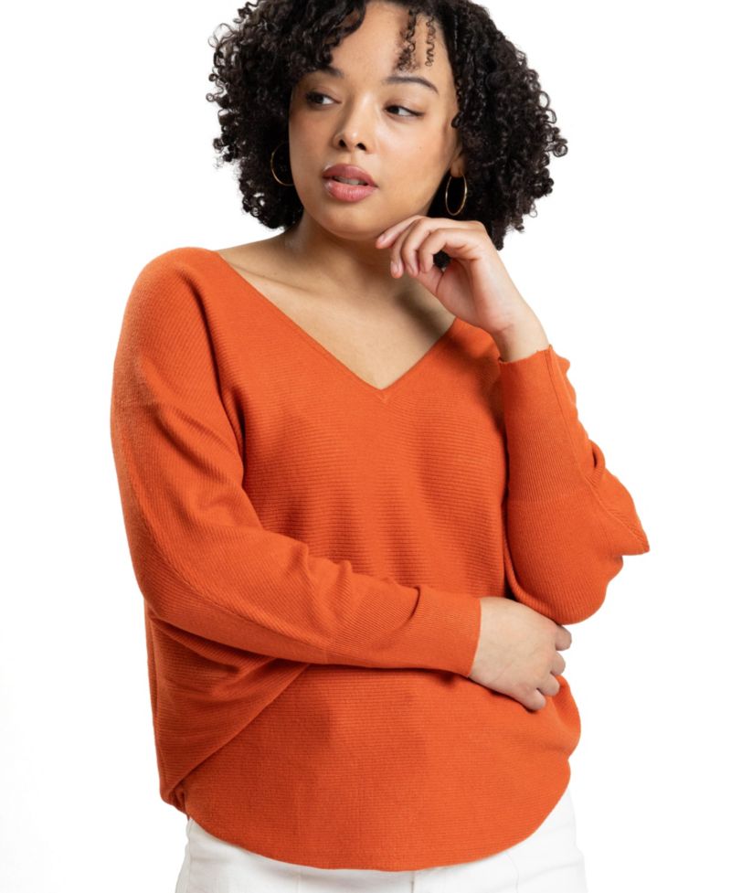 Women's Jennifer V-Neck Dolman-Sleeve Loose-Fit Sweater