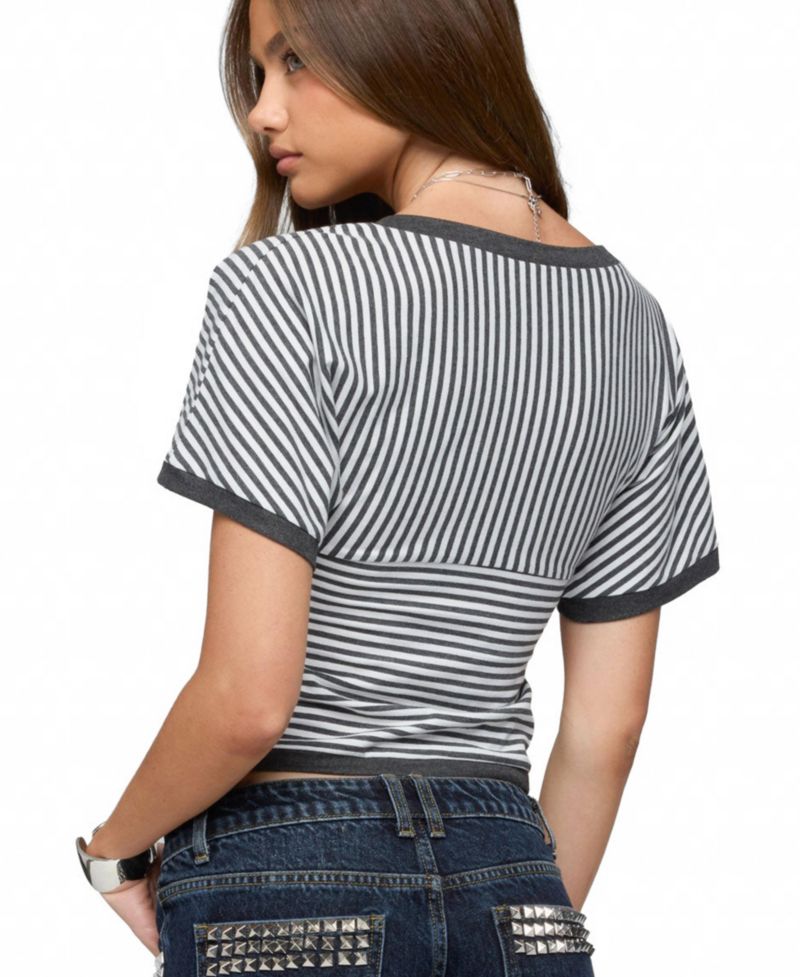 Women's Primrosa Striped V Neck Flutter Top