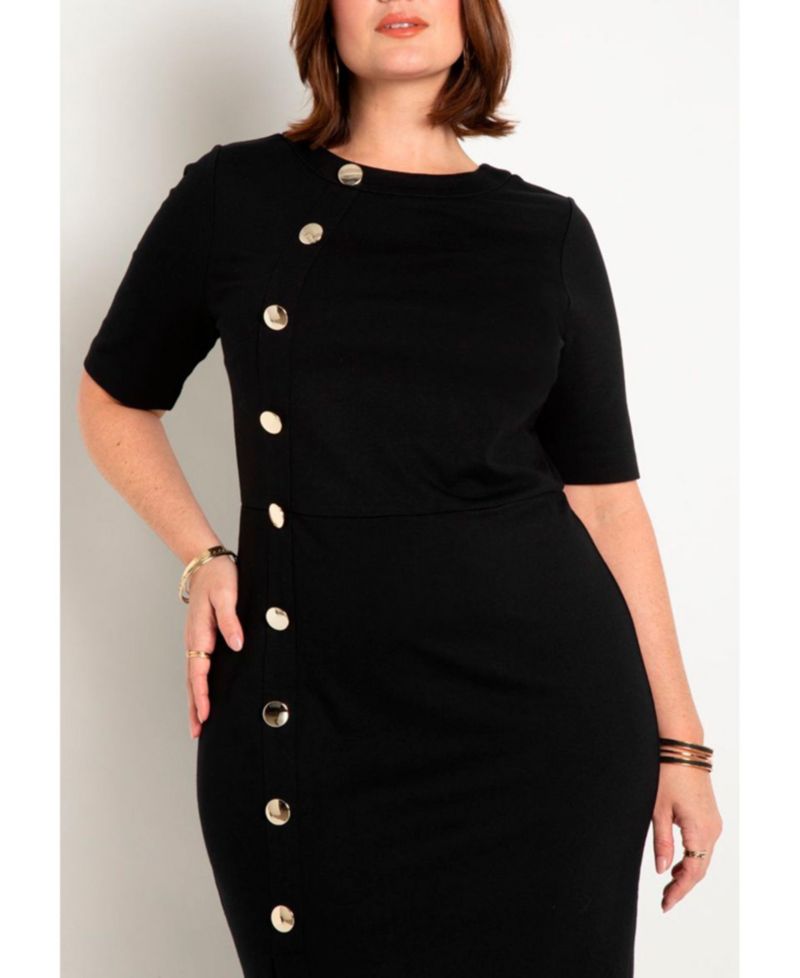 Women's Button Detail Workwear Midi Dress