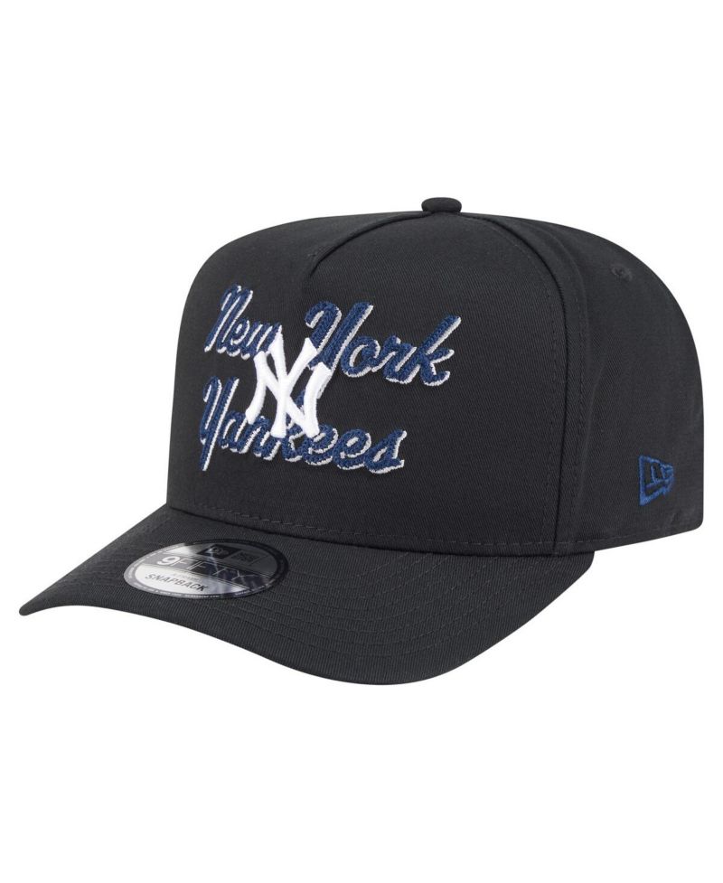 Men's Black New York Yankees Chainstitch 9FIFTY A-Frame Snapback Hat