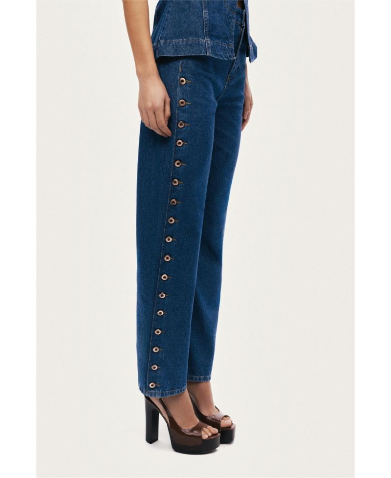 Women's Eyelet Detail Wide-Leg Denim Pants