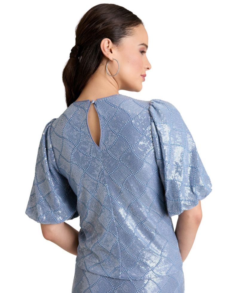 Women's Crew Neck Bubble Short-Sleeve Top