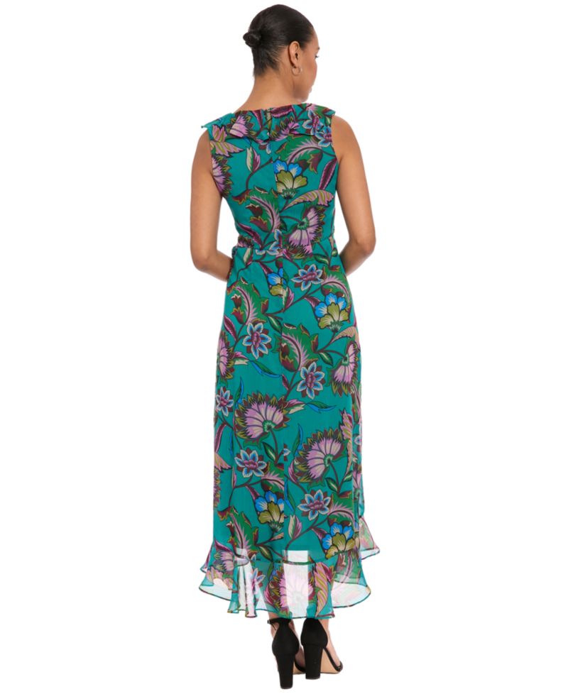 Petite Ruffle Trim Surplice Neck High-Low Dress