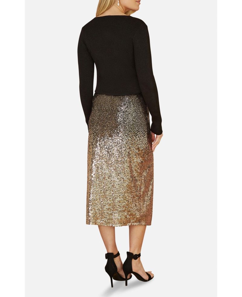 Women's Sequin High-Waisted Ombre Midi Skirt