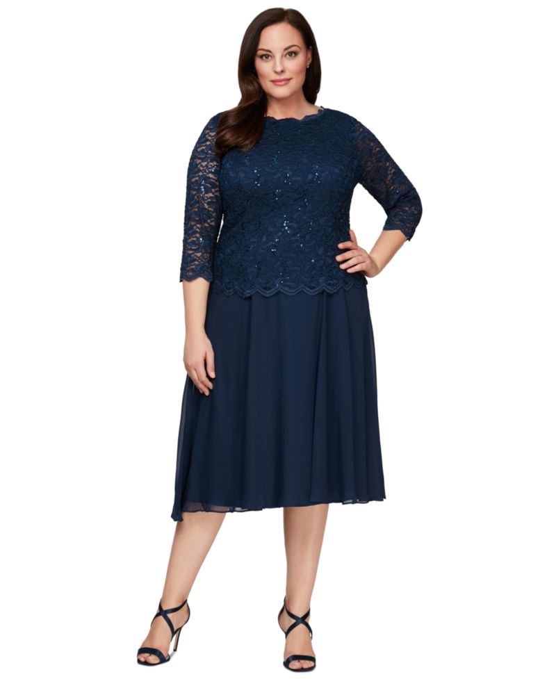 Plus Size Sequined Lace A-Line Dress