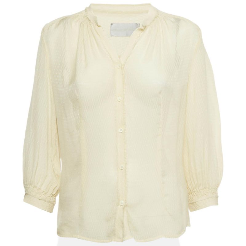 Women's Deluxe Cream Patterned Silk Tack Dob Blouse