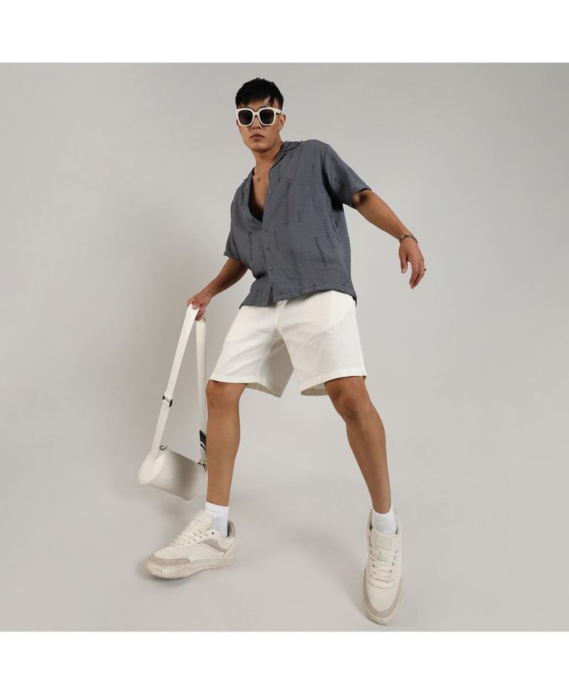 Men's Ash Grey Embroidered Twist Shirt