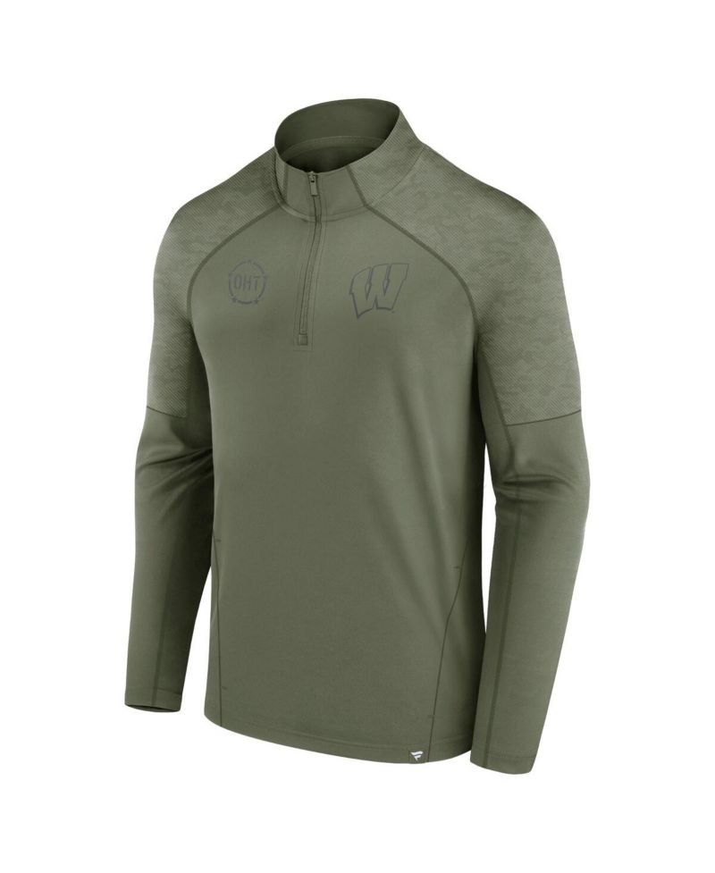 Men's Olive Wisconsin Badgers OHT Military-Inspired Appreciation Titan Raglan Quarter-Zip Jacket