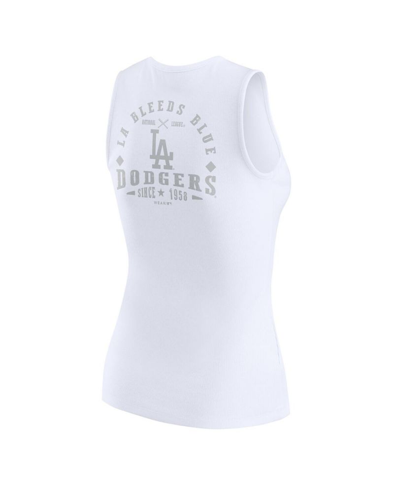 Women's White Los Angeles Dodgers Rib-Knit Henley Tank Top
