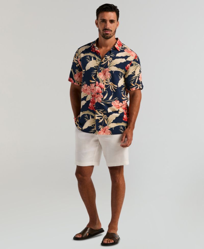 Men's Tropical Floral Print Button-Front Shirt