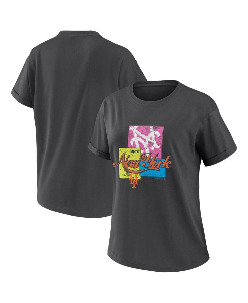 Women's Charcoal New York Mets Domestic Box Color Boyfriend T-Shirt