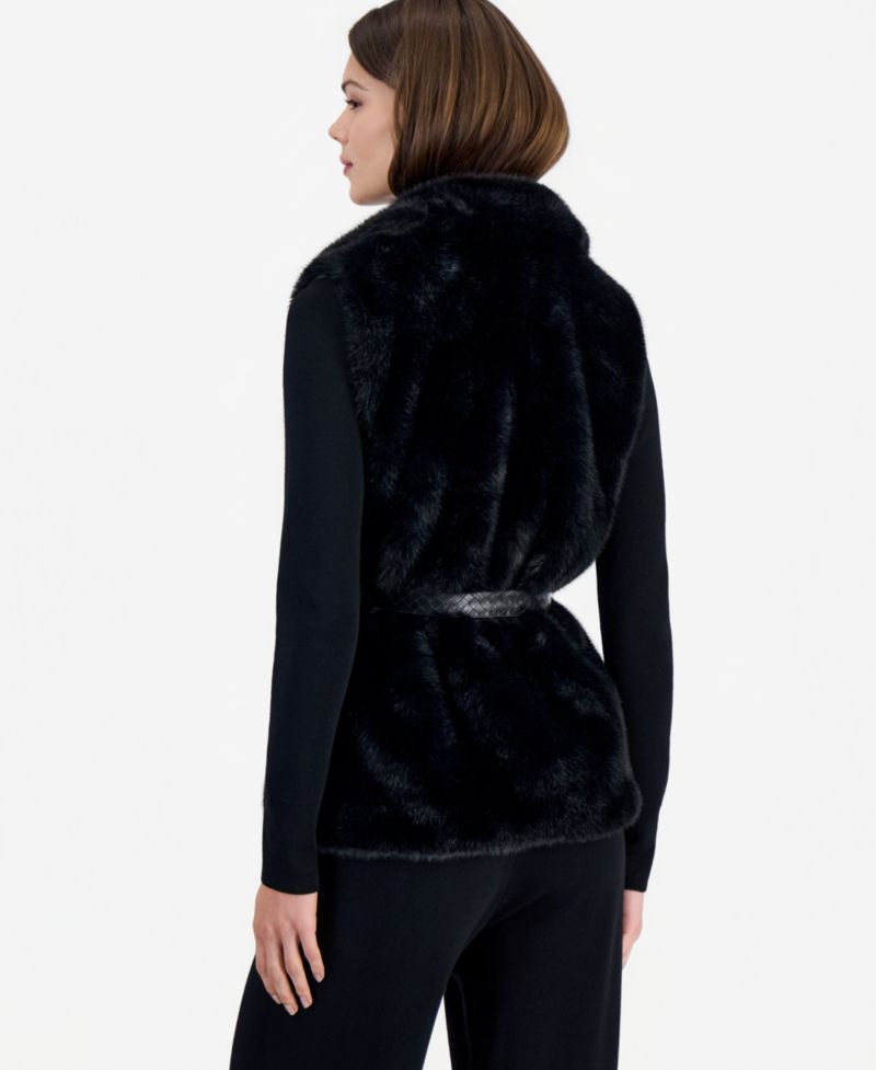 Women's Faux Fur Mock Neck Rib-Knit Sweater Vest