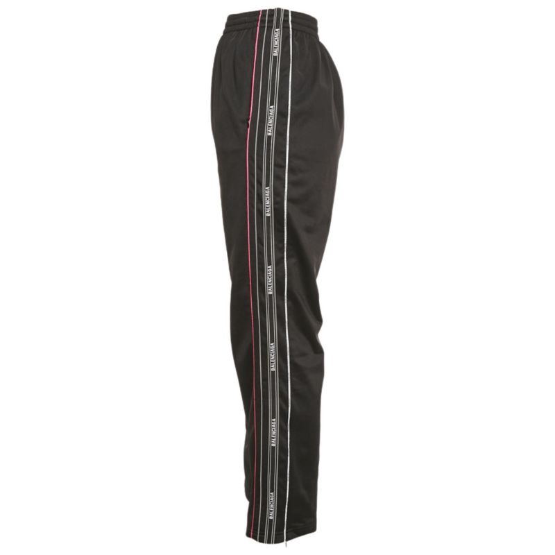 Women's Black Synthetic Logo Stripe Detail Track Pants