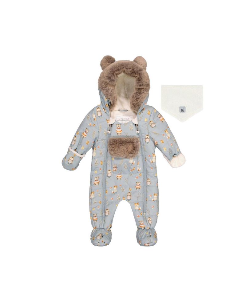 Baby Boy One Piece Snowsuit Adapted for Car Seats Animal Print