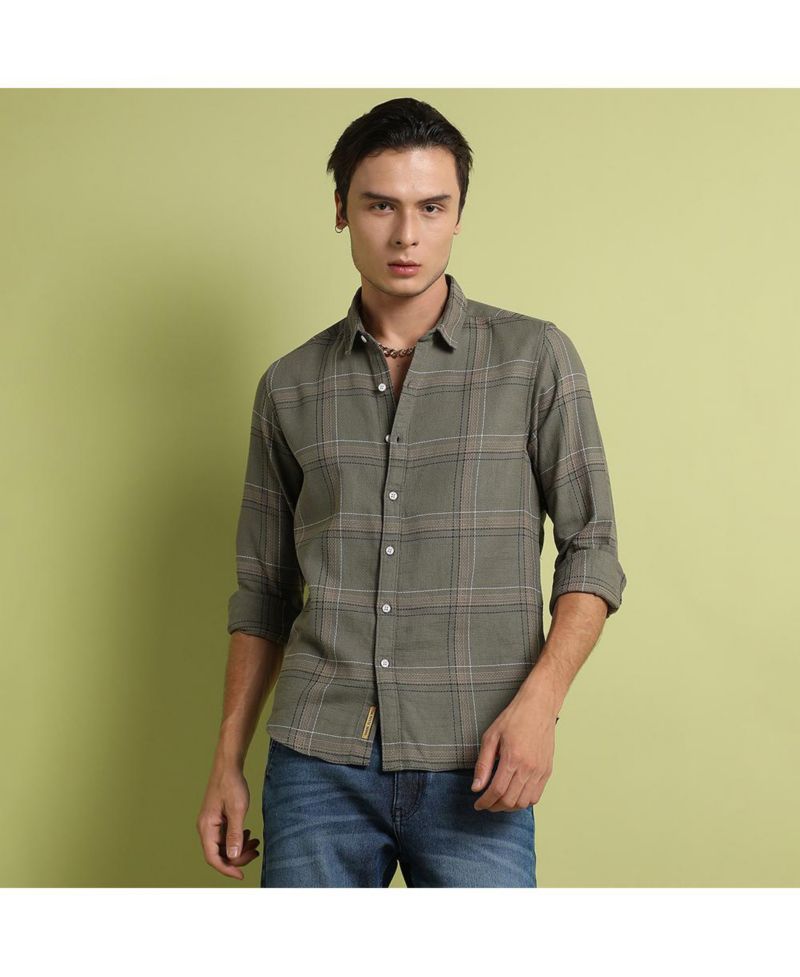 Men's Olive Green Maxi Tartan Plaid Shirt