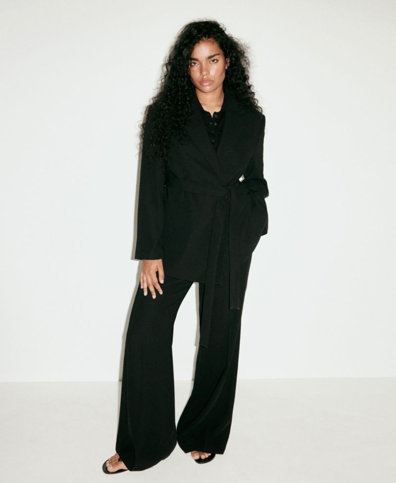 Women's Double-Breasted Belted V-Neck Blazer