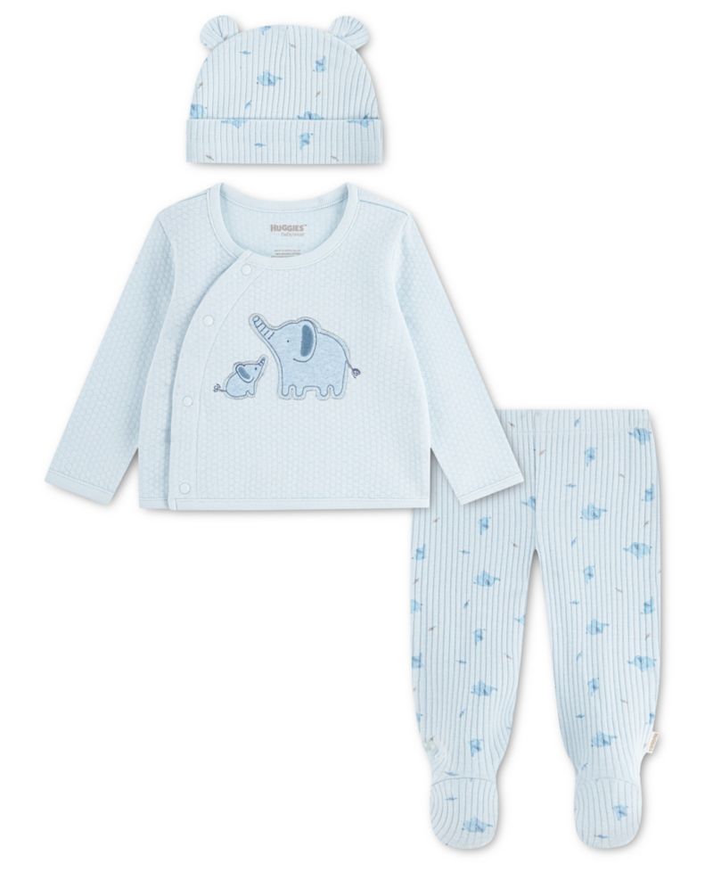 Baby Boys' Babywear Long-Sleeve Top, Footed Pants and Hat, 3-Piece Set