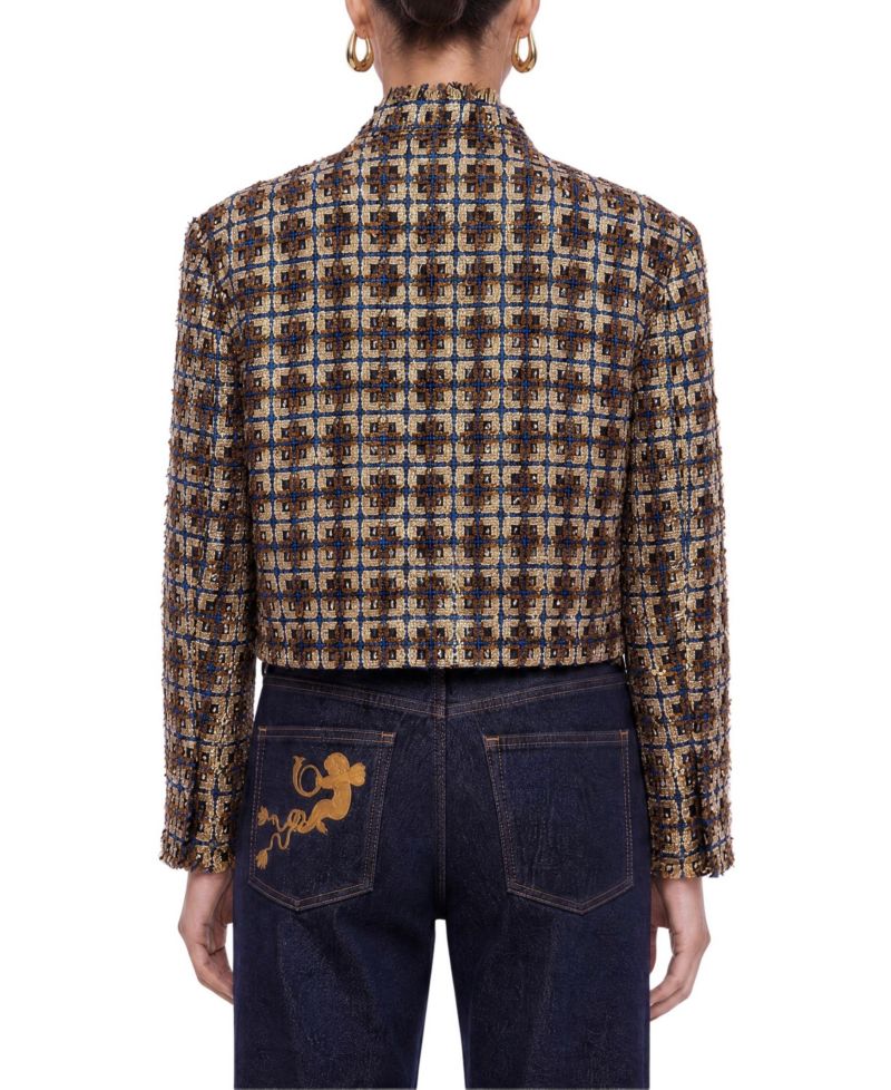 Women's Cropped Tweed Frayed-Edge Jacket