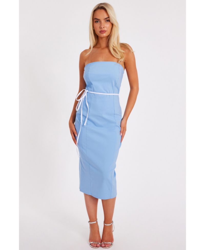 Women's Bengaline Tie Neck Midi Dress