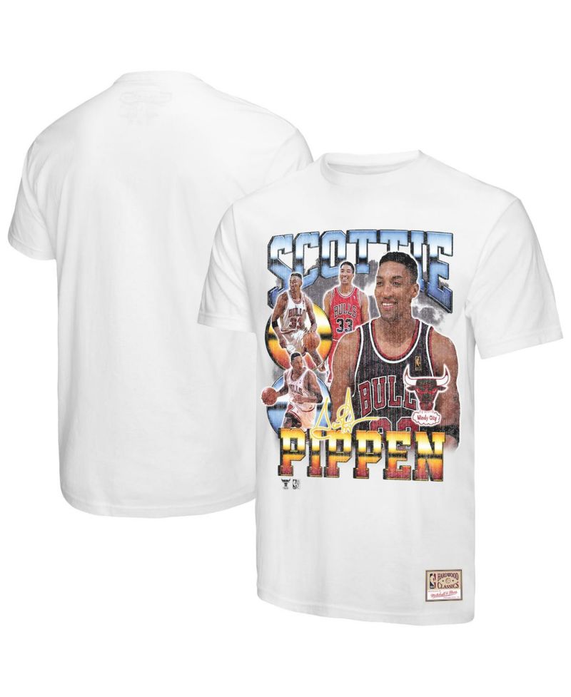 Men's Scottie Pippen White Chicago Bulls Hardwood Classics Commemorative Player Collage T-Shirt