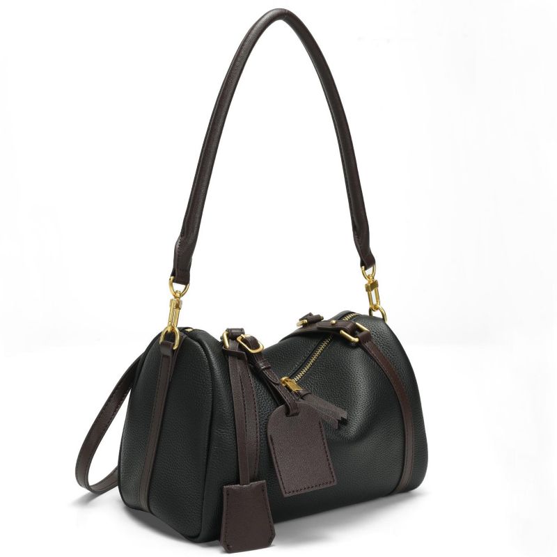 Women's Elara Pebbled Leather Satchel Boston Dome Bag Top Handle Shoulder Crossbody Handbag