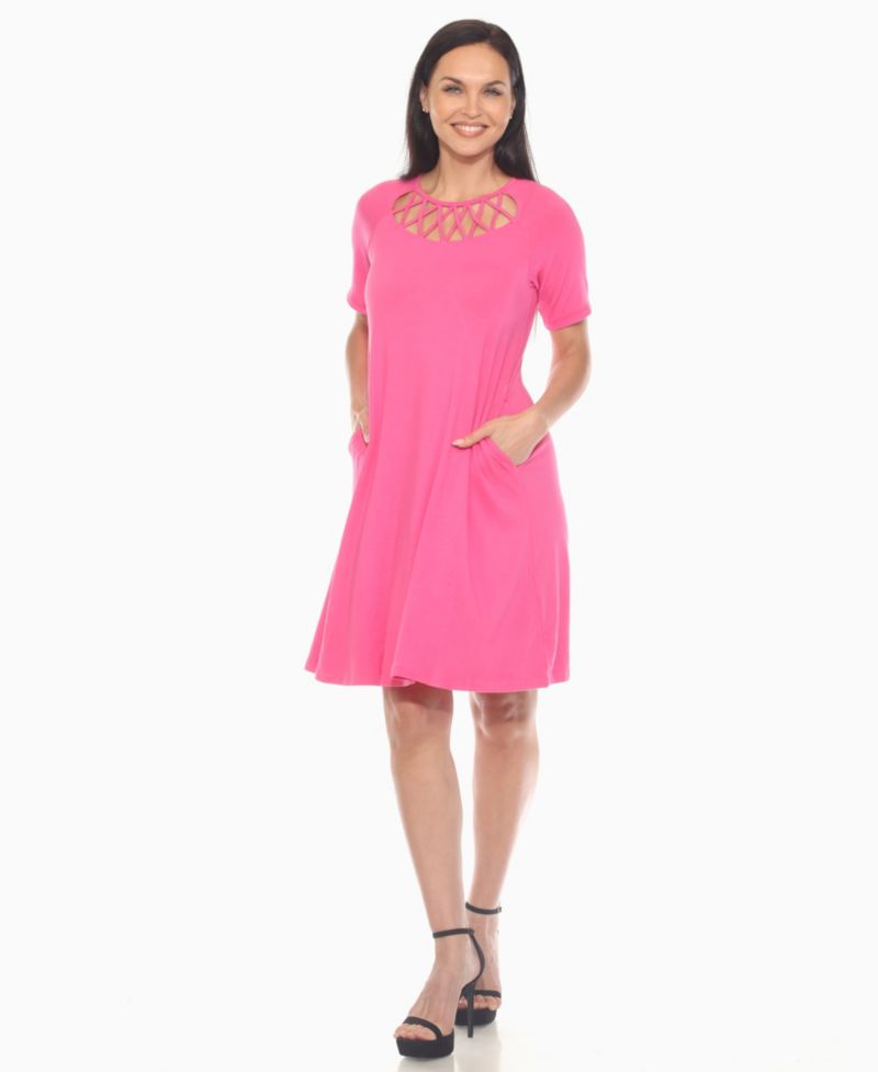 Plus Size Short Sleeve Crisscross Neck A-Line Dress