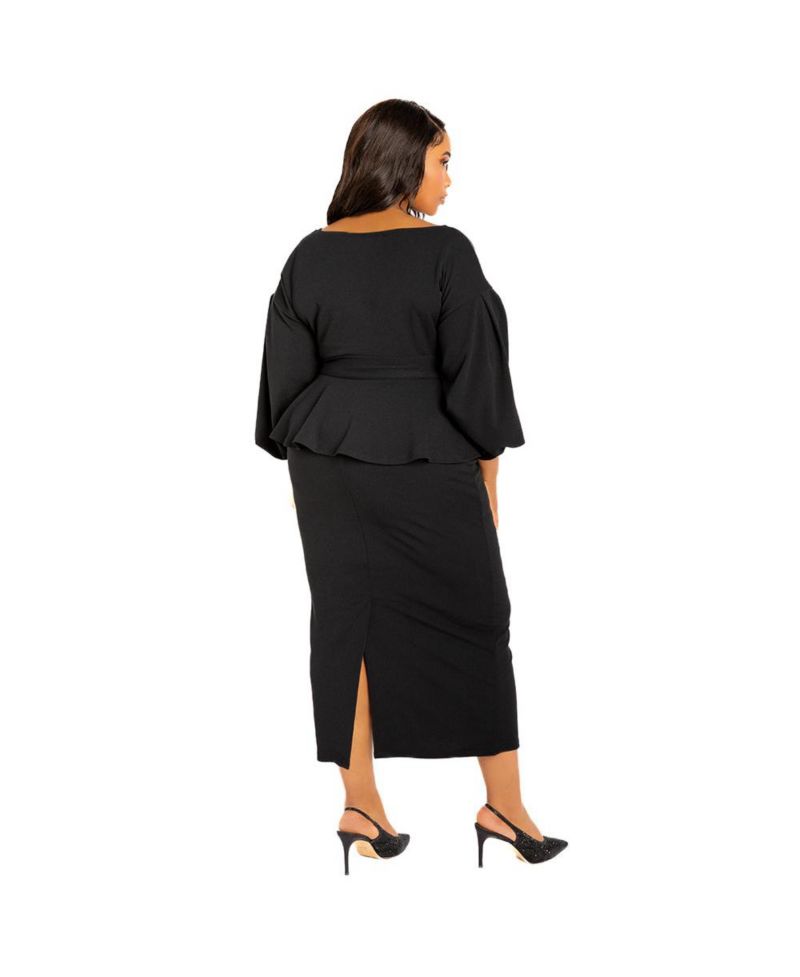 Plus Size Off Shoulder Peplum Midi Dress
