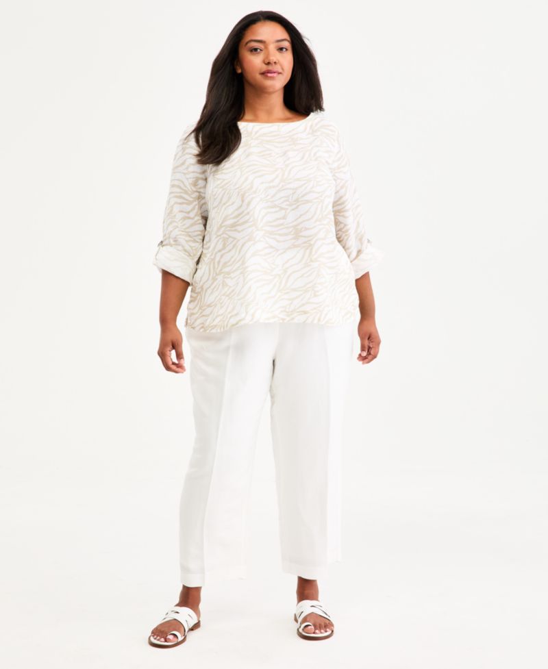 Plus Size 100% Linen D-Ring Top