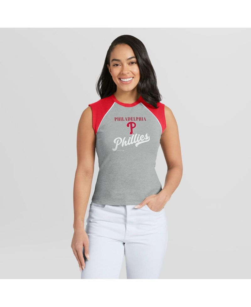 Women's Heather Gray Philadelphia Phillies Cropped Raglan Tank Top