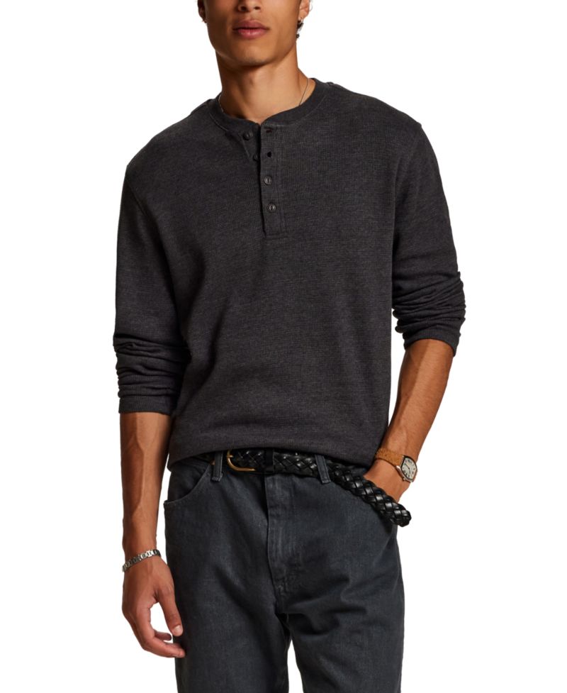 Men's Waffle Henley Long-Sleeve Shirt