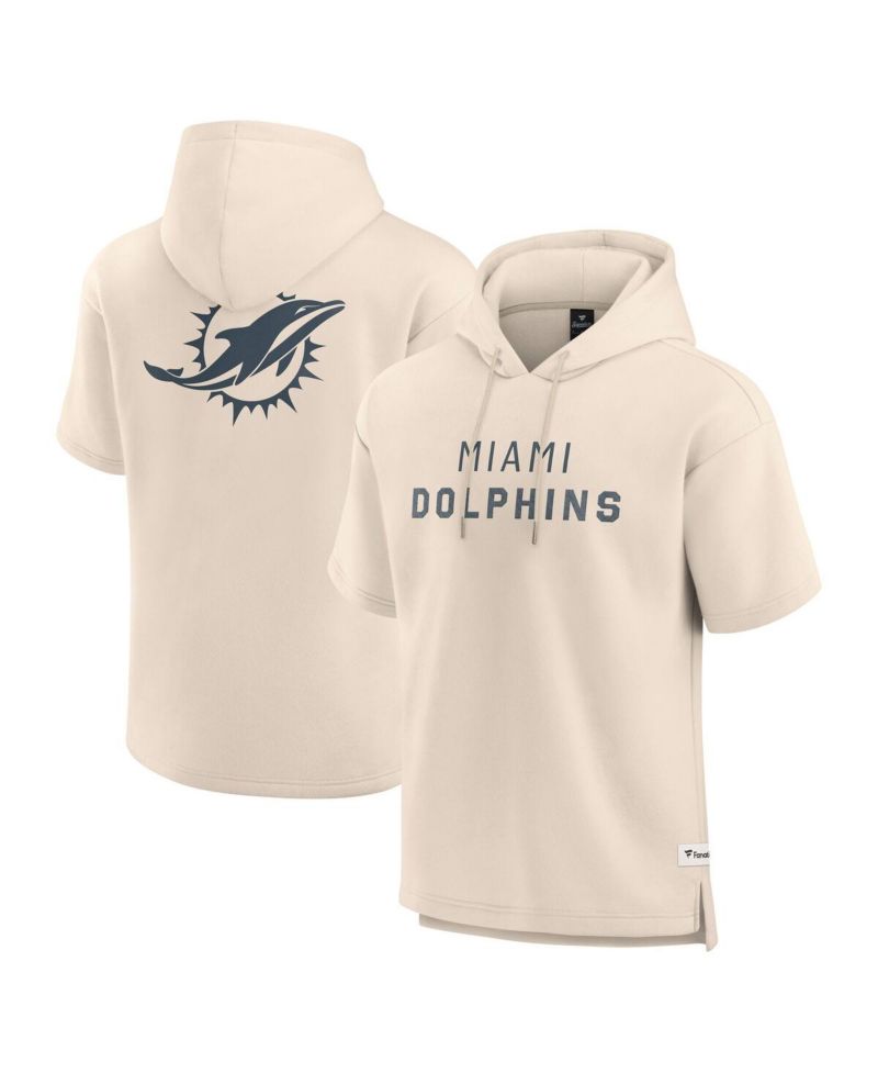 Men's Cream Miami Dolphins Elements Future Ground Lettering Short Sleeve Pullover Hoodie