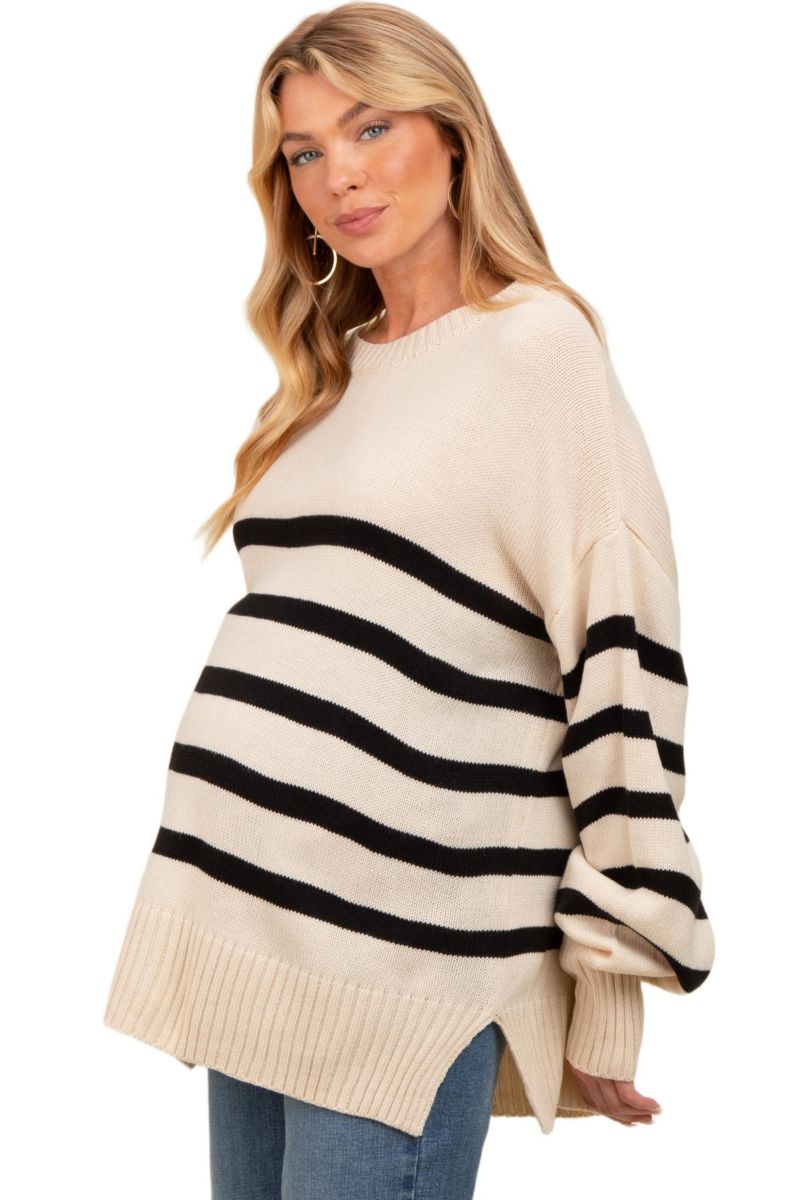 Women's Striped Oversized Side Slit Sweater