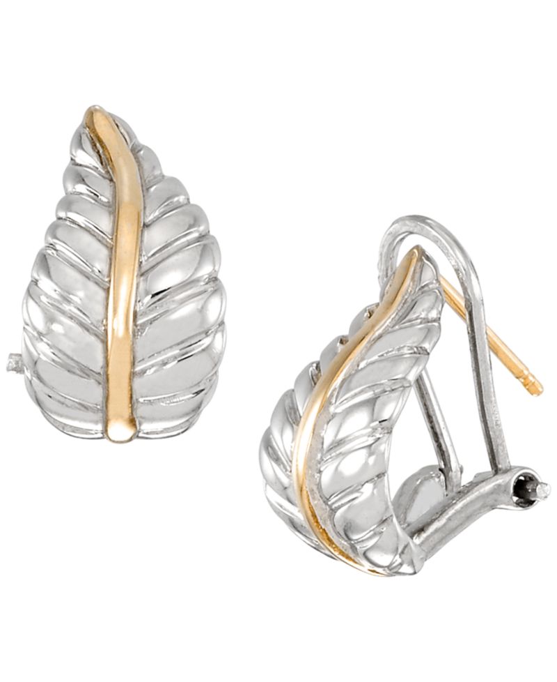 Leaf Stud Earrings in 14k Yellow Gold Over Sterling Silver