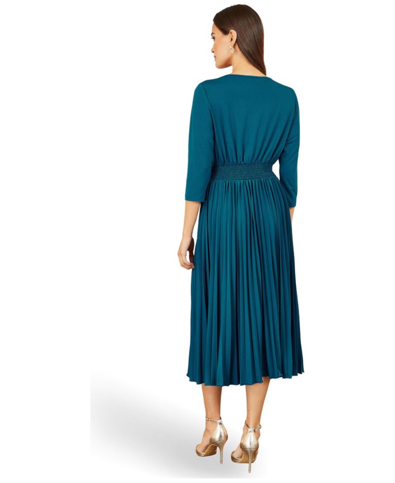 Women's Stretch Wrap Pleated Midi Dress
