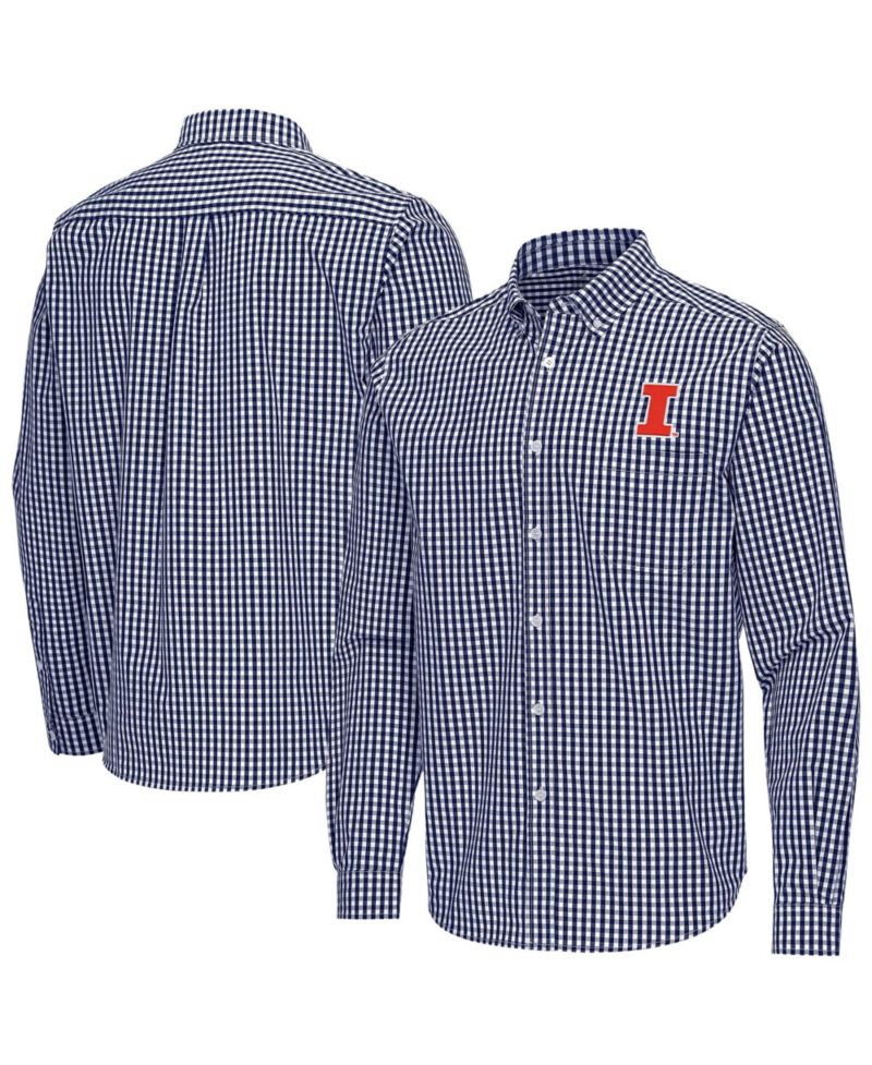 Men's Navy Illinois Fighting Illini Ellis Woven Tri-Blend Long Sleeve Button-Down Shirt