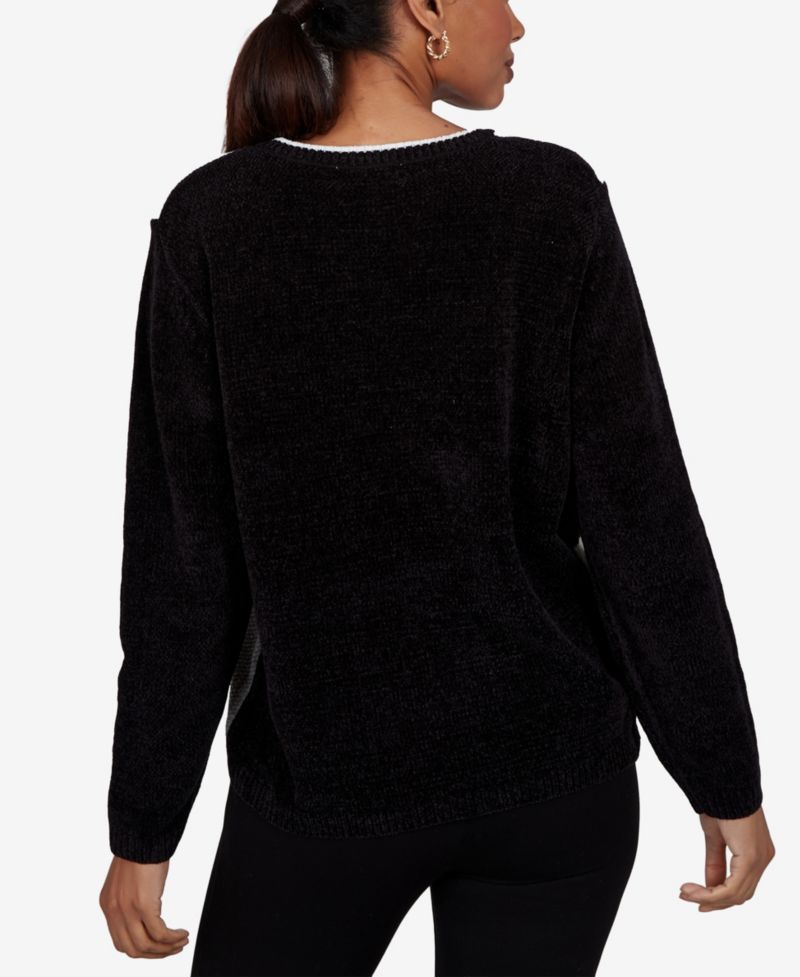 Women's Petite Colorblock Cable-Knit Long-Sleeve Crewneck Pullover