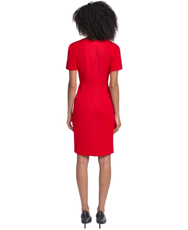 Women's Puff-Sleeve Scuba-Crepe Sheath Dress